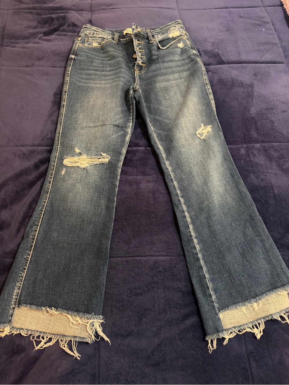 Women's crop Dark Blue Button-Fly Jeans